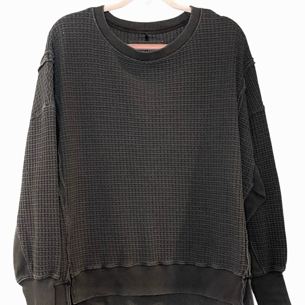 American Eagle Outfitters Charcoal Waffle-Knit Crewneck Sweatshirt